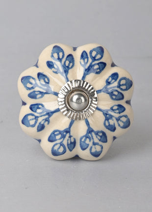 Blue Flower design On White Base Ceramic Door Knob