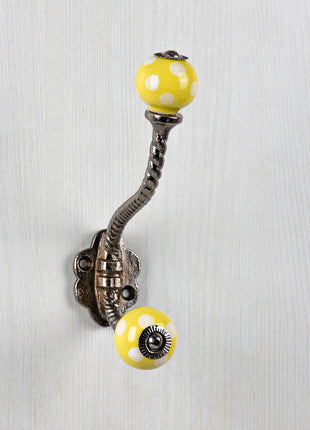 Yellow Cabinet White Polka-Dots Knob with Metal Wall Hanger