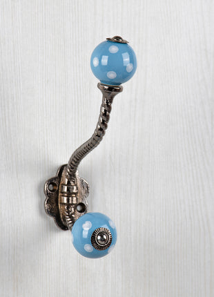 Turquoise Cabinet Knob With White Polka Dots Metal Wall Hanger