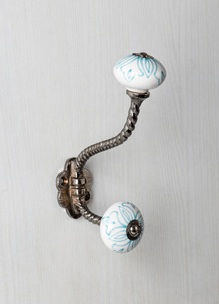 Stylish White Ceramic Print Knob With Metal Wall Hanger
