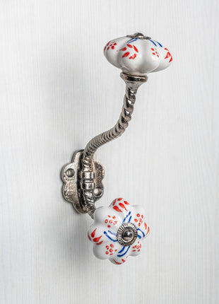 White Hand painted Stylish Ceramic Knob With Metal Wall Hanger