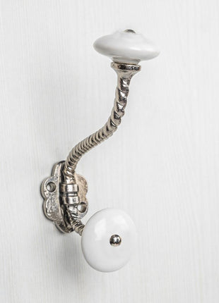 White Ceramic Knob With Metal Wall Hanger