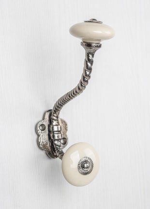 Off White Ceramic Cabinet Knob With Metal Wall Hanger