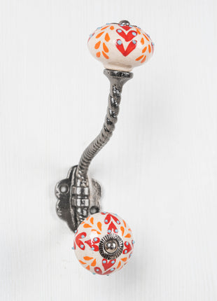 Red And Orange Design Ceramic Knob With Metal Wall Hanger