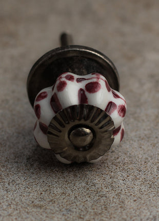 White Ceramic Drawer Knob With Maroon Leaves