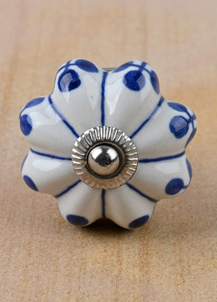 White Floral Ceramic Cabinet Knobs With Blue Design