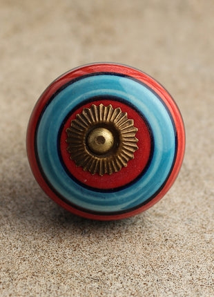 Blue And Red Spiral Hand Painted Ceramic Kitchen Cabinet Drawer Knobs