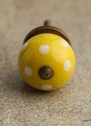 Yellow Cabinet Knob With White Polka-Dots