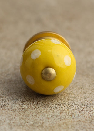 Yellow Cabinet Knob With White Polka-Dots