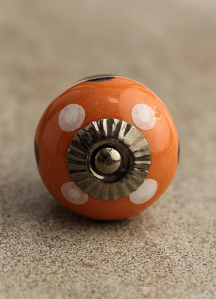 Round Orange Cabinet Knob With White And Brown Polka Dots