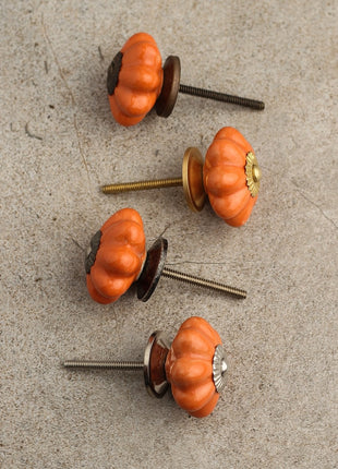 Solid Orange Handmade Flower Shape Ceramic Cabinet Knobs