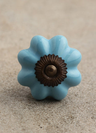 Turquoise Handmade Flower Shaped Ceramic Drawer Knob