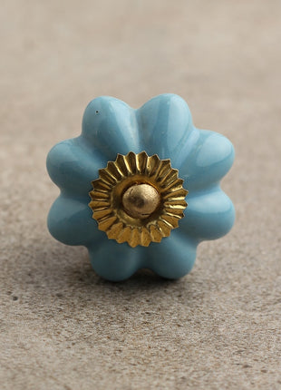 Turquoise Handmade Flower Shaped Ceramic Drawer Knob