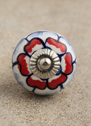 White Base Cabinet Knob With Red And Blue Floral Design