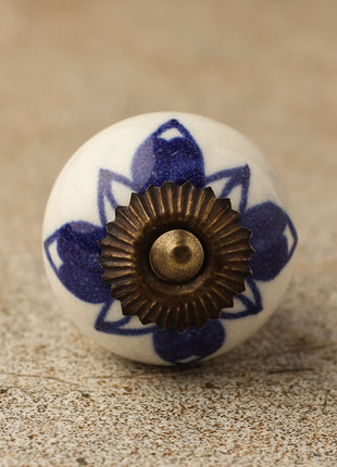 Elegant White Ceramic Drawer Cabinet Knob with Blue flower