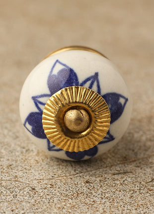 Elegant White Ceramic Drawer Cabinet Knob with Blue flower