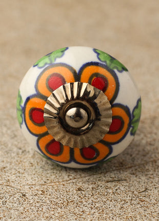 Elegant White Base Ceramic Knob With Multicolor Print