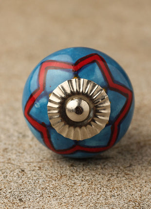 Stylish Turquoise Ceramic Cabinet Knob With Red Print