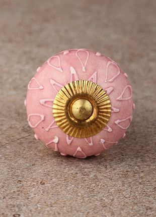 Pink Ceramic Dresser Knob With Embossed Design