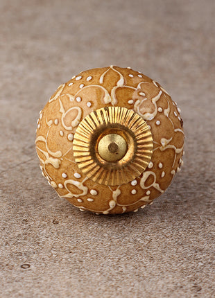 Brown Ceramic Cabinet Knob with Cracked Embossed Design