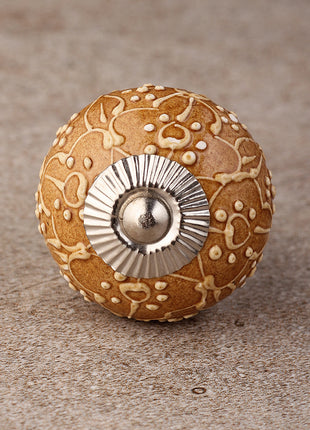 Brown Ceramic Cabinet Knob with Cracked Embossed Design