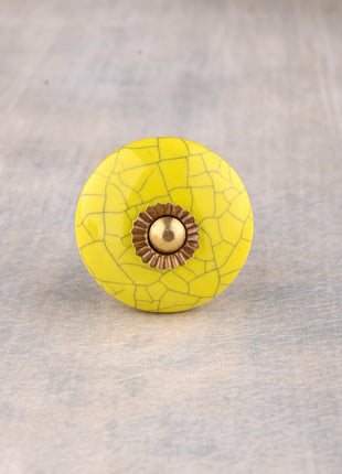 Yellow Cracked Round Ceramic Cabinet Knob