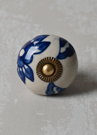 Blue Flower design On White Base Ceramic Knob