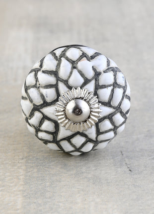 Buy Handmade White Ceramic Door Knob with Black Geometric Design | Knobco