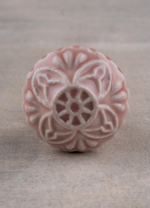 Handmade Pink  Embossed Floral Design Ceramic Knob