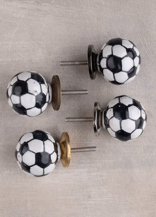 Handmade Round Black & White Football Design Ceramic Knob