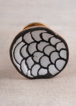 Handmade Black & White Fish Design Ceramic Knob