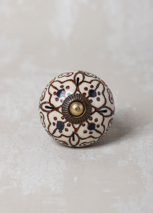 Brown Design On White Ceramic Cabinet Knob