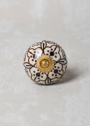 Brown Design On White Ceramic Cabinet Knob