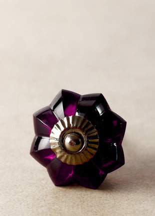 Vintage Floral Dark Purple Royal Glass Kitchen Cabinet Knob