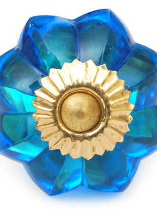 Vintage Floral Blue Royal Glass Dresser Cabinet Knob