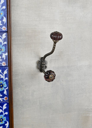 Decorative  Metal Wall Hanger With Solid Dark Brown Glass Knob