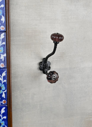 Decorative  Metal Wall Hanger With Solid Dark Brown Glass Knob
