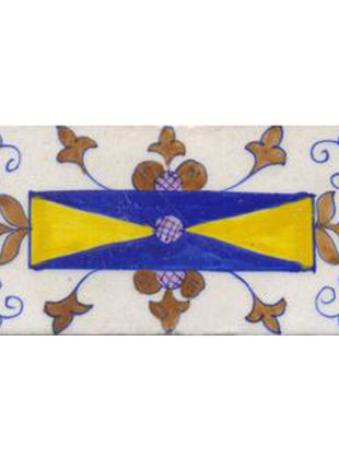 Blue,yellow,brown flower with white tile