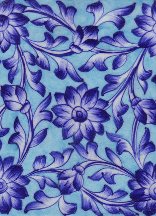 Blue Shading Leaf and Flowers with Turquoise Base Tile