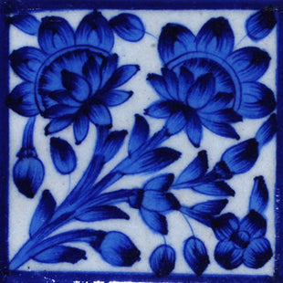 Blue Flower with White base Tile (4x4)