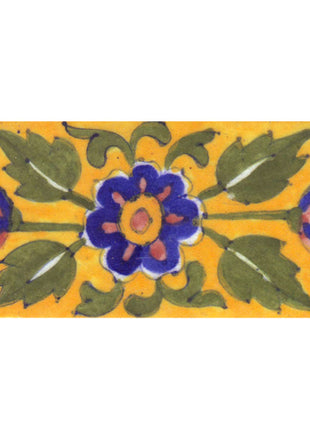 Blue,Brown and Yellow Flower and Green leaf with Yellow base Tile-2