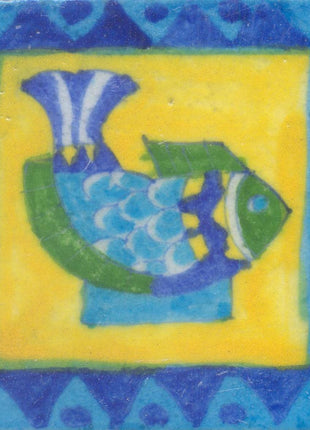 Turquoise and Green Fish with Yellow Base Tile