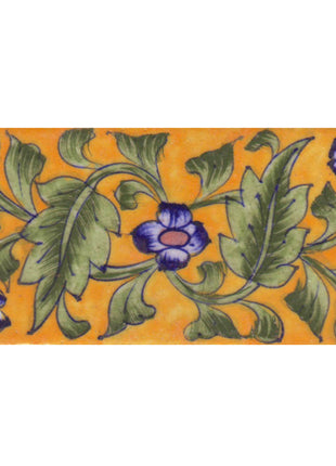 Blue and Brown Flowers and Green Shading leaf with Yellow Base Tile-5