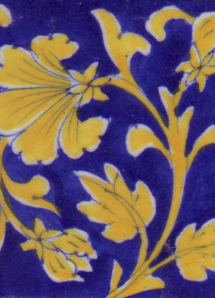 Yellow floral on blue tile (3x3-bpt13)