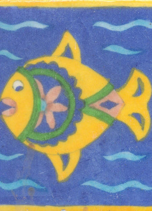 Yellow,Green and Brown Fish with Blue Base Tile