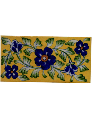 Yellow Color Base with Blue Color Flower Tile 3x6''