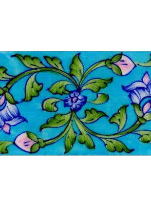Blue Flowers and Green Leaves On Turquoise Base Tile