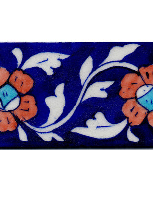 Brown Flowers With White Leaves On Blue Base Tile
