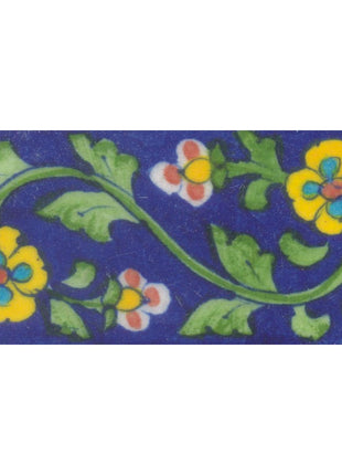 Yellow, Turquoise and Red Flowers and Lime Green Leaf with Blue Base Tile