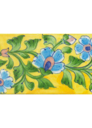 Turquoise Flower Design on Yellow Base Tile
